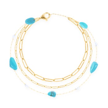 Bracelet en acier plaqué jaune avec apatites turquoises