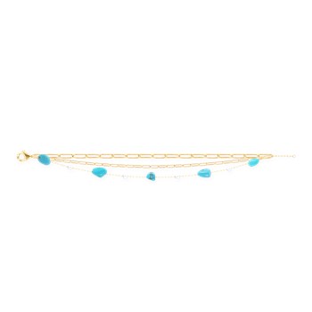 Bracelet en acier plaqué jaune avec apatites turquoises
