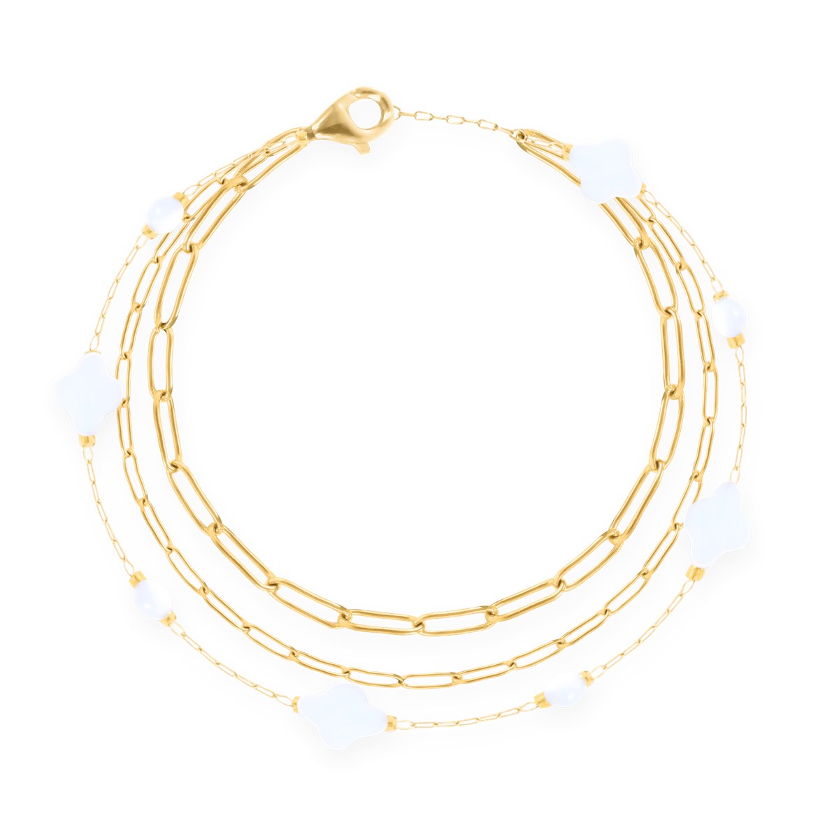 Bracelet en acier plaqué jaune et coquillage