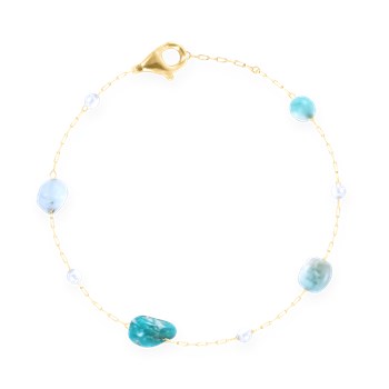 Bracelet en acier plaqué jaune avec apatites turquoises