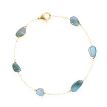 Bracelet en acier plaqué jaune avec apatites turquoises
