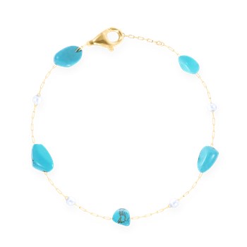 Bracelet en acier plaqué jaune avec apatites turquoises
