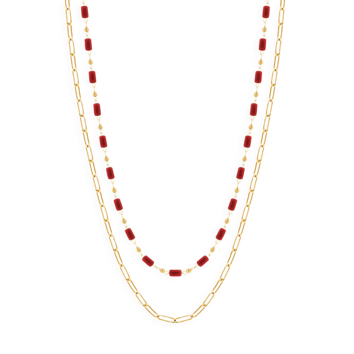 Collier en acier plaqué jaune avec pierres en résine
