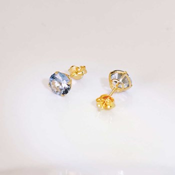 Boucles d'Oreilles Or 18 Carats 750 Jaune - Zirconiums Topaze Bleue