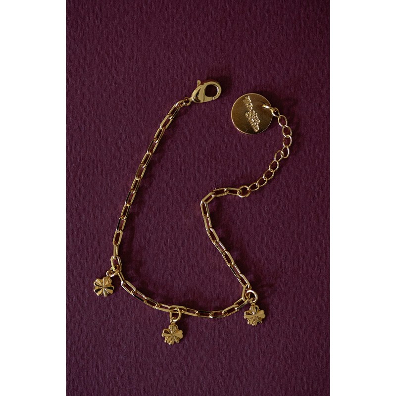 bracelet trèfles doré à l'or fin - LÉON - vue 3