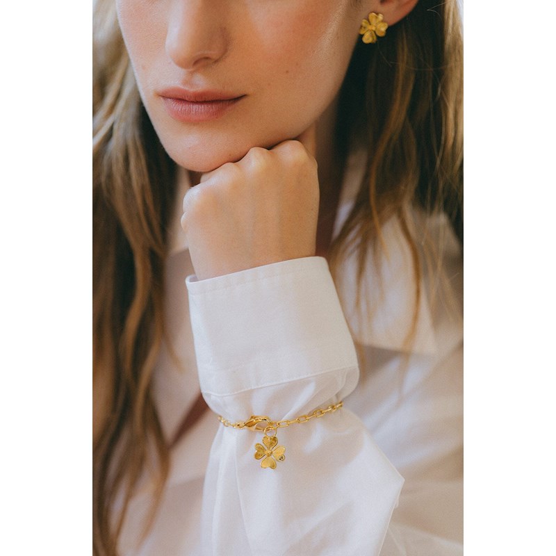 maxi bracelet trèfle doré à l'or fin - LÉON - vue 4