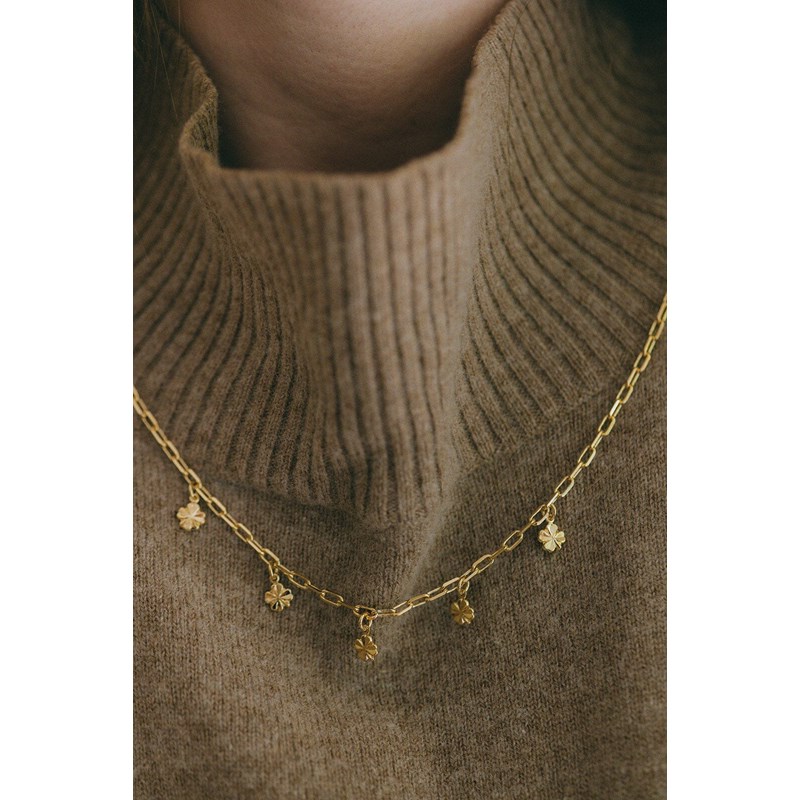collier trèfles doré à l'or fin - LÉON - vue 2