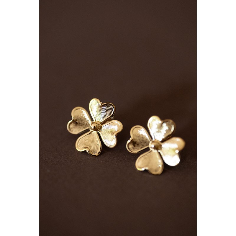boucles d'oreilles puces trèfles doré à l'or fin - LÉON - vue 3