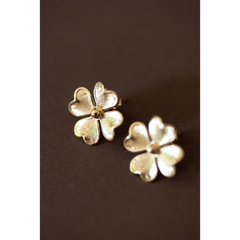 boucles d'oreilles puces trèfles doré à l'or fin - LÉON - vue 5