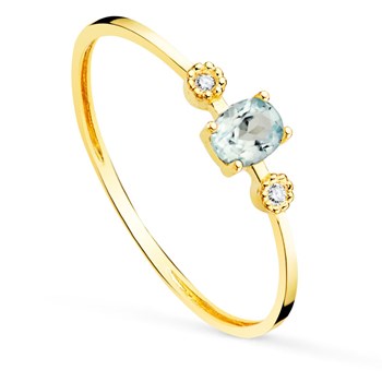 Ring 18 Carat Gold 750 Yellow - Diamonds and Aquamarine