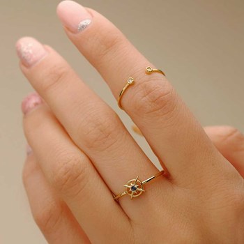 Ring 18 Carats Gold 750 Yellow - Set with Diamonds - Open