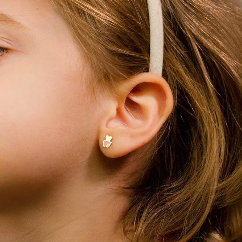 Boucles d'Oreilles Or 18 Carats 750 Jaune - Zirconiums et émail - Ours - vue 2