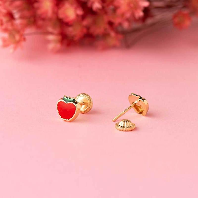 Boucles d'Oreilles Or 18 Carats 750 Jaune et émail - Pommes - vue 2