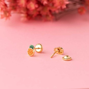 Boucles d'Oreilles Or 18 Carats 750 Jaune et émail - Ananas