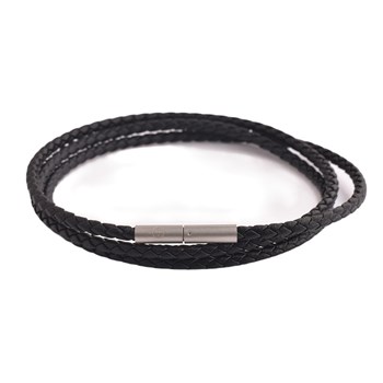 Bracelet Triple Tour Corde Cuir Tressé Noir