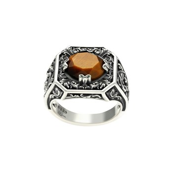 Bague Argent Homme Trône Du Roi Pierre oeil De Tigre