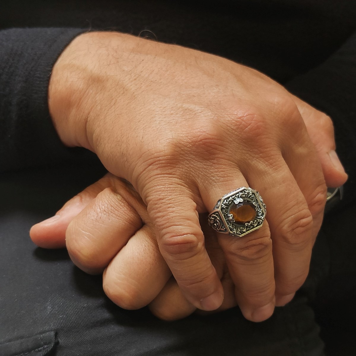 Bague Argent Homme Trône Du Roi Pierre oeil De Tigre - vue 2