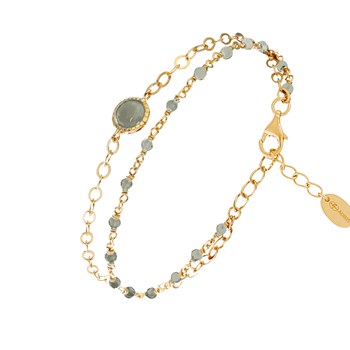 Bracelet En Argent Doré Double Chaine Pierres Naturelles Labradorite Médaillon Labradorite