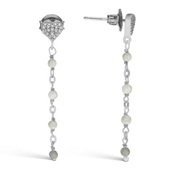 Boucles D'oreilles Argent Rhodié Pendantes Coeur Pierres Labradorite