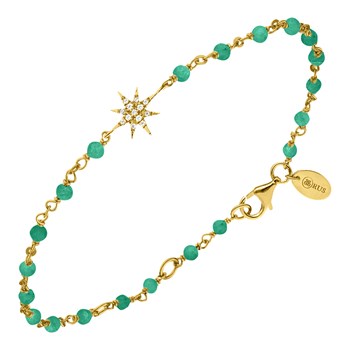 Bracelet Argent Doré étoile Zirconium Blanc Et Pierres Onyx Vert