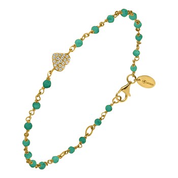 Bracelet Argent Doré Coeur Serti Blanc Pierre Onyx Vert