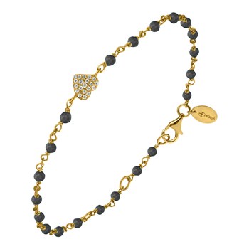 Bracelet Argent Doré Coeur Serti Blanc Pierre Spinelle Noire