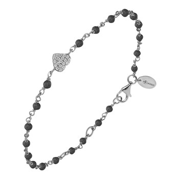 Bracelet Argent Rhodié Coeur Serti Blanc Pierre Spinelle Noire