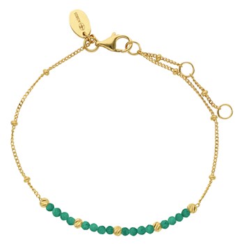 Bracelet Argent Doré Pampilles Et Pierre Naturelle Onyx Vert