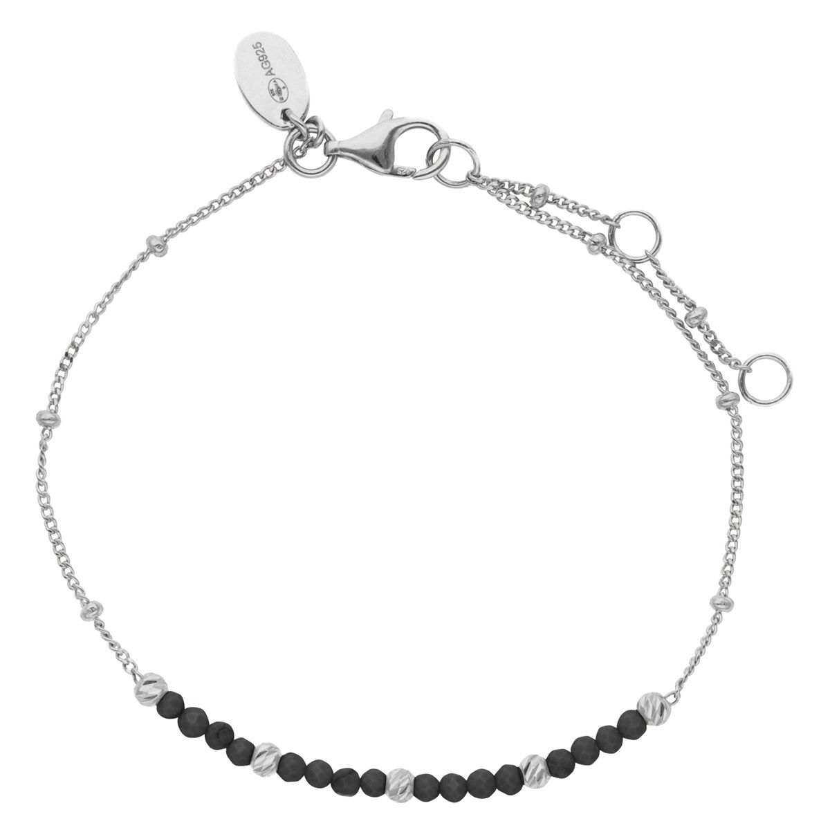 Bracelet Argent Rhodié Pampilles Et Pierre Naturelle Spinelle Noir