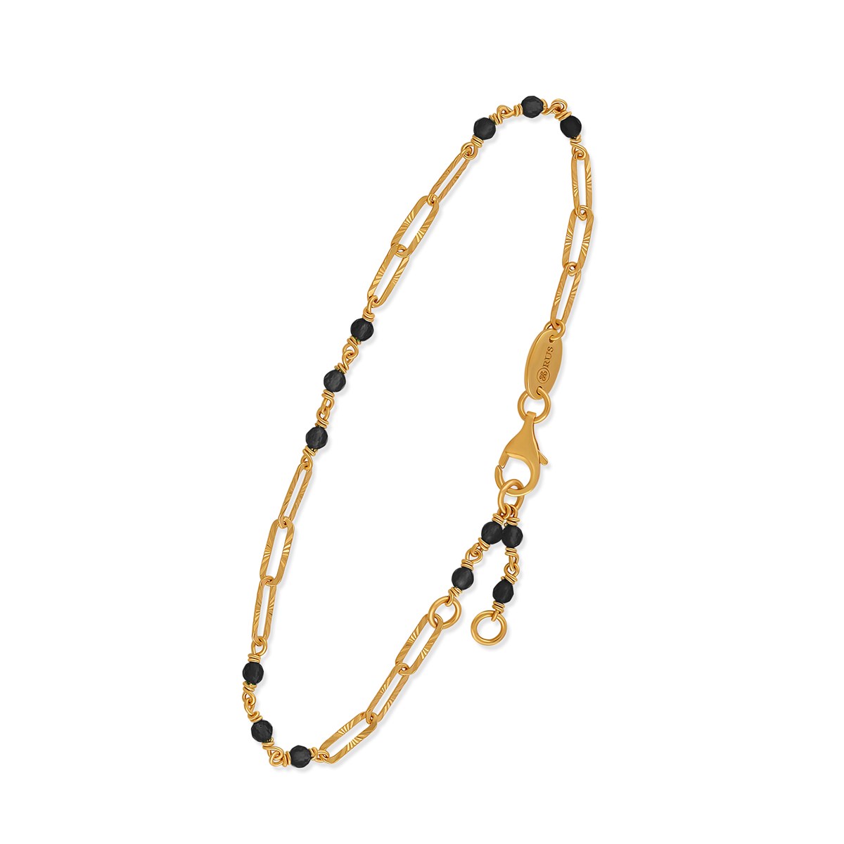 Bracelet En Argent Doré Maillon Pierre Spinelle Noire