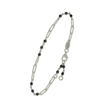 Bracelet En Argent Rhodié Maillon Pierre Spinelle Noire
