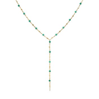 Collier Cravate Argent Doré Perles Naturelles Onyx Vert