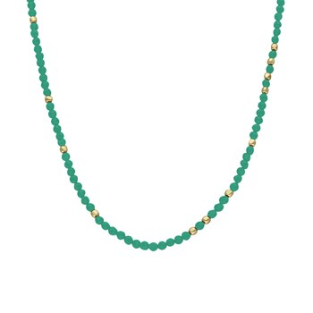 Collier Argent Doré Perles Naturelles Onyx Vert