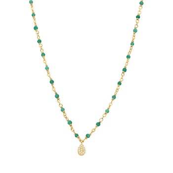Collier Argent Doré Goutte Diamanté Pierre Naturelle Onyx Vert