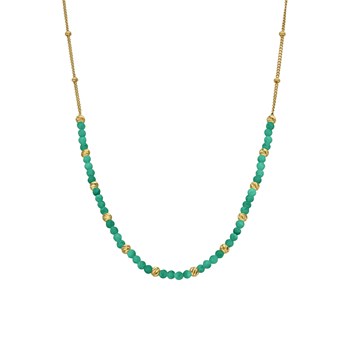 Collier Argent Doré Perles Dorée Et Pierres Onyx Vert