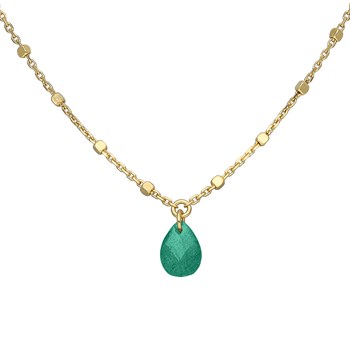 Collier Argent Doré Goutte Pierre Naturelle Onyx Vert
