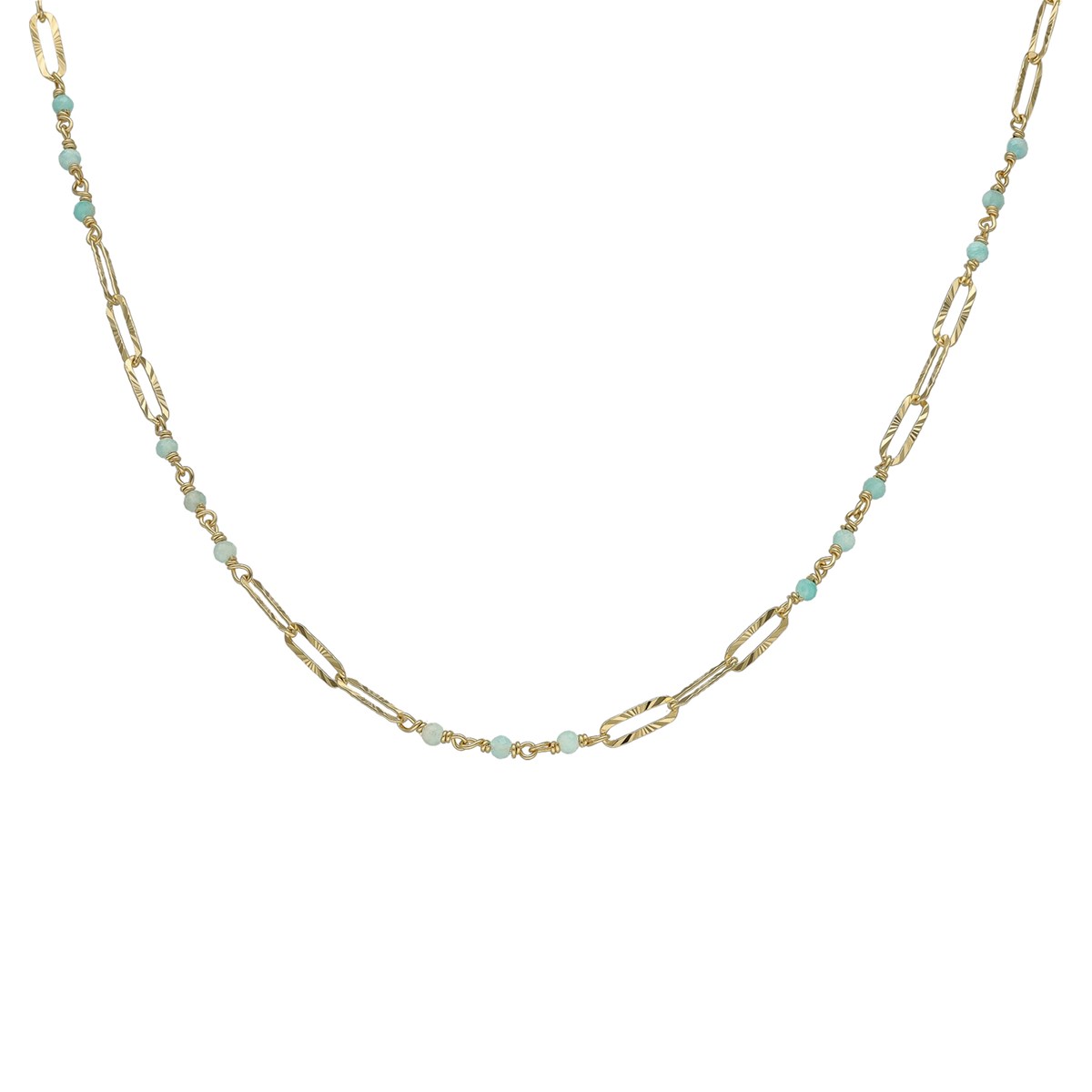 Collier Argent Doré Maillon Pierre Amazonite