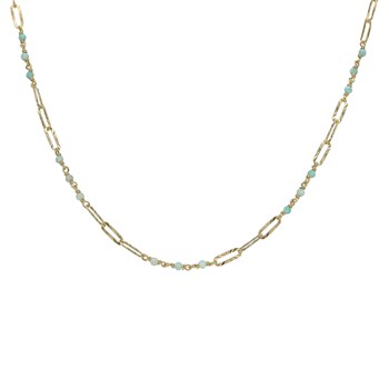 Collier Argent Doré Maillon Pierre Amazonite