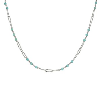 Collier Argent Rhodié Maillon Pierre Amazonite