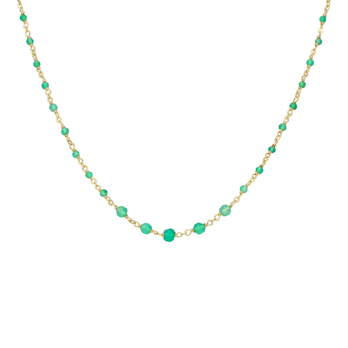 Collier Argent Doré Cascade Pierre Onyx Vert