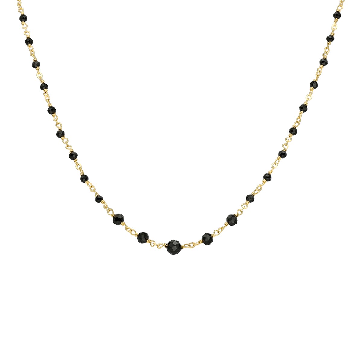 Collier Argent Doré Cascade Pierre Spinelle Noire