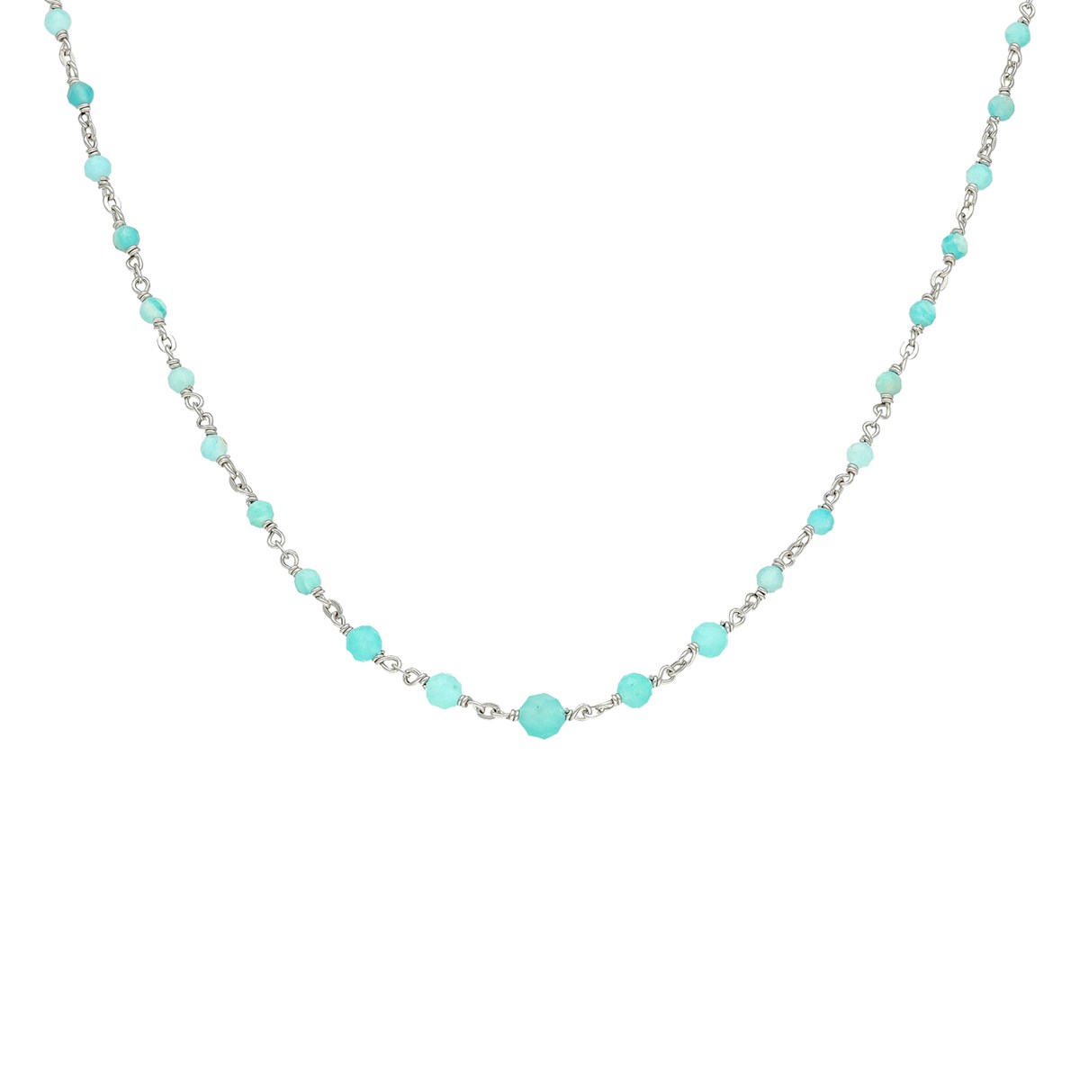 Collier Argent Rhodié Cascade Pierre Amazonite