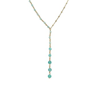 Collier Argent Doré Cascade Cravate Pierre Amazonite