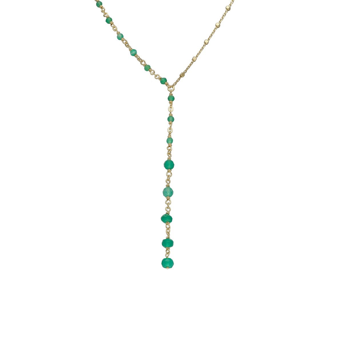 Collier Argent Doré Cascade Cravate Pierre Onyx Vert