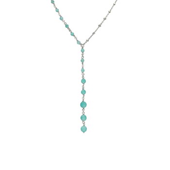 Collier Argent Rhodié Cascade Cravate Pierre Amazonite