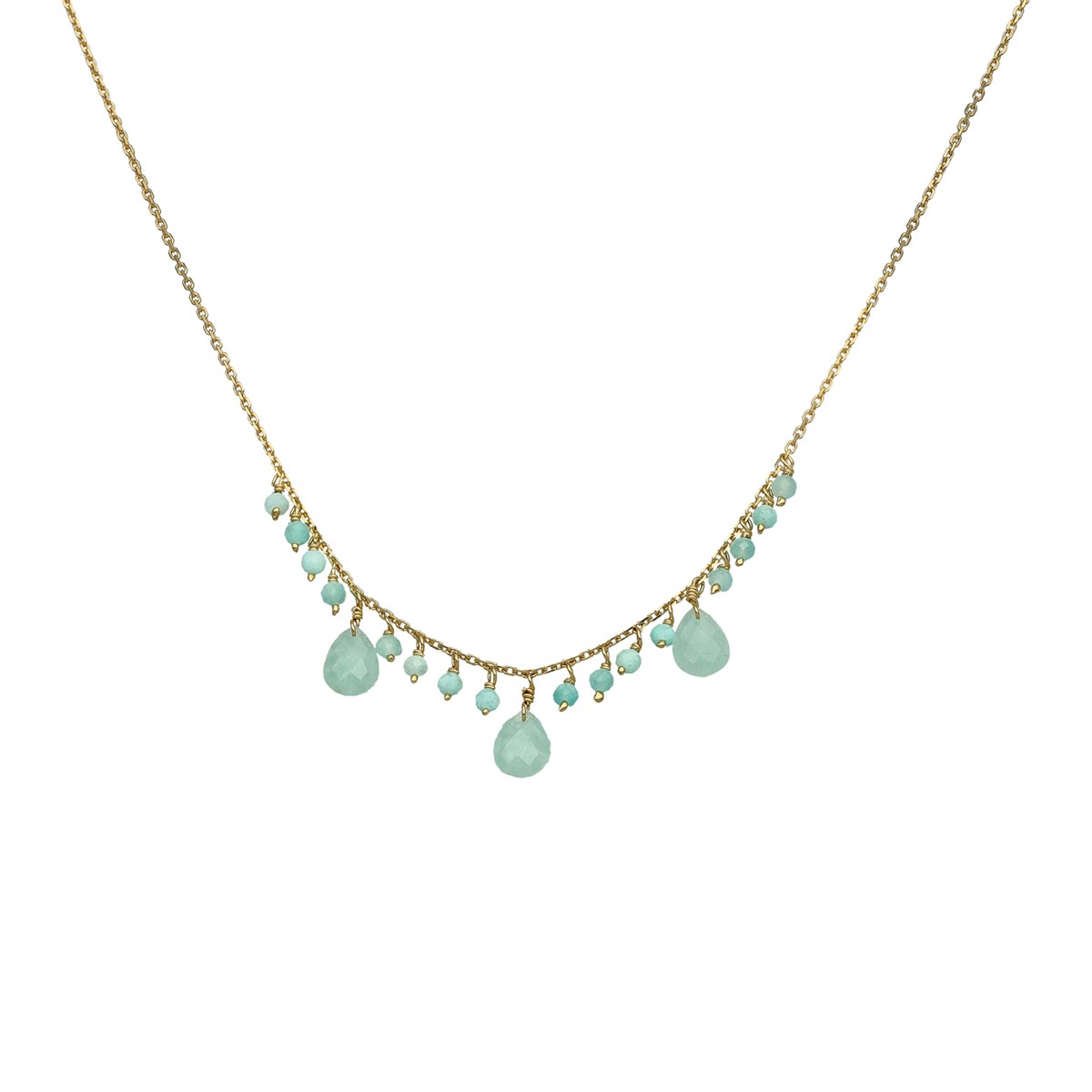 Collier Argent Doré Pierre Pampille Amazonite