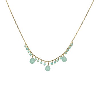 Collier Argent Doré Pierre Pampille Amazonite