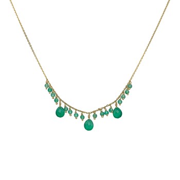 Collier Argent Doré Pierre Pampille Onyx Vert