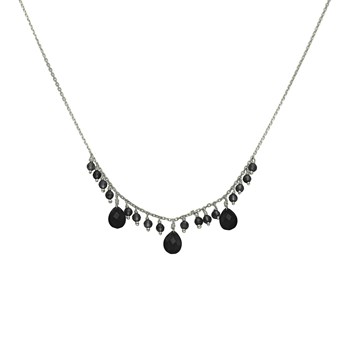 Collier Argent Rhodié Pierre Pampille Spinelle Noire