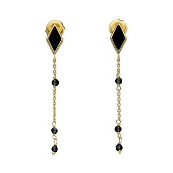 Losange Zwarte Spinel Steen Goud Zilver Oorbellen